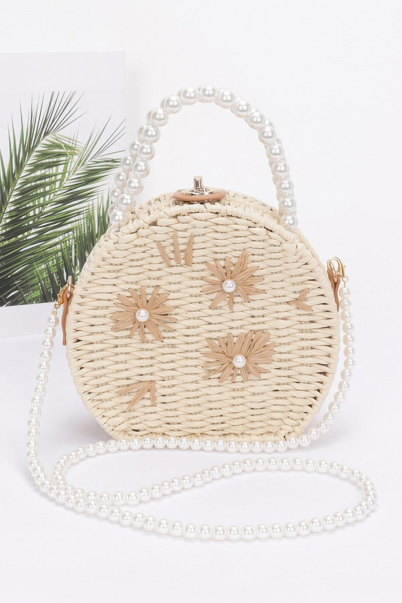 Faux Straw Handmade Clutch W/pearl Handle - Wear Arielle