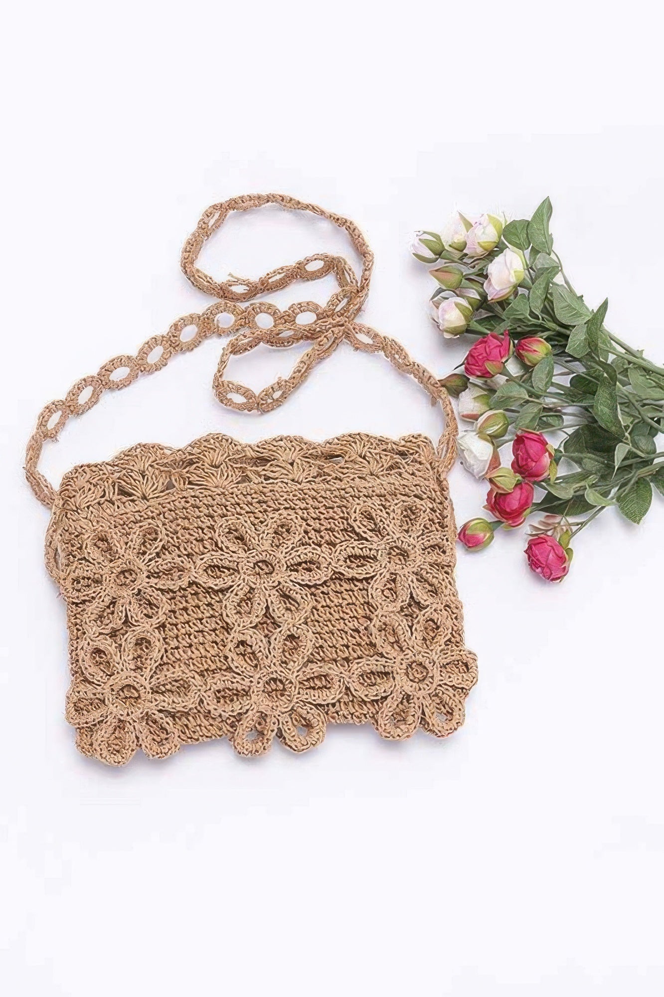 Faux Straw Handmade Flower Crossbody Bag - Wear Arielle