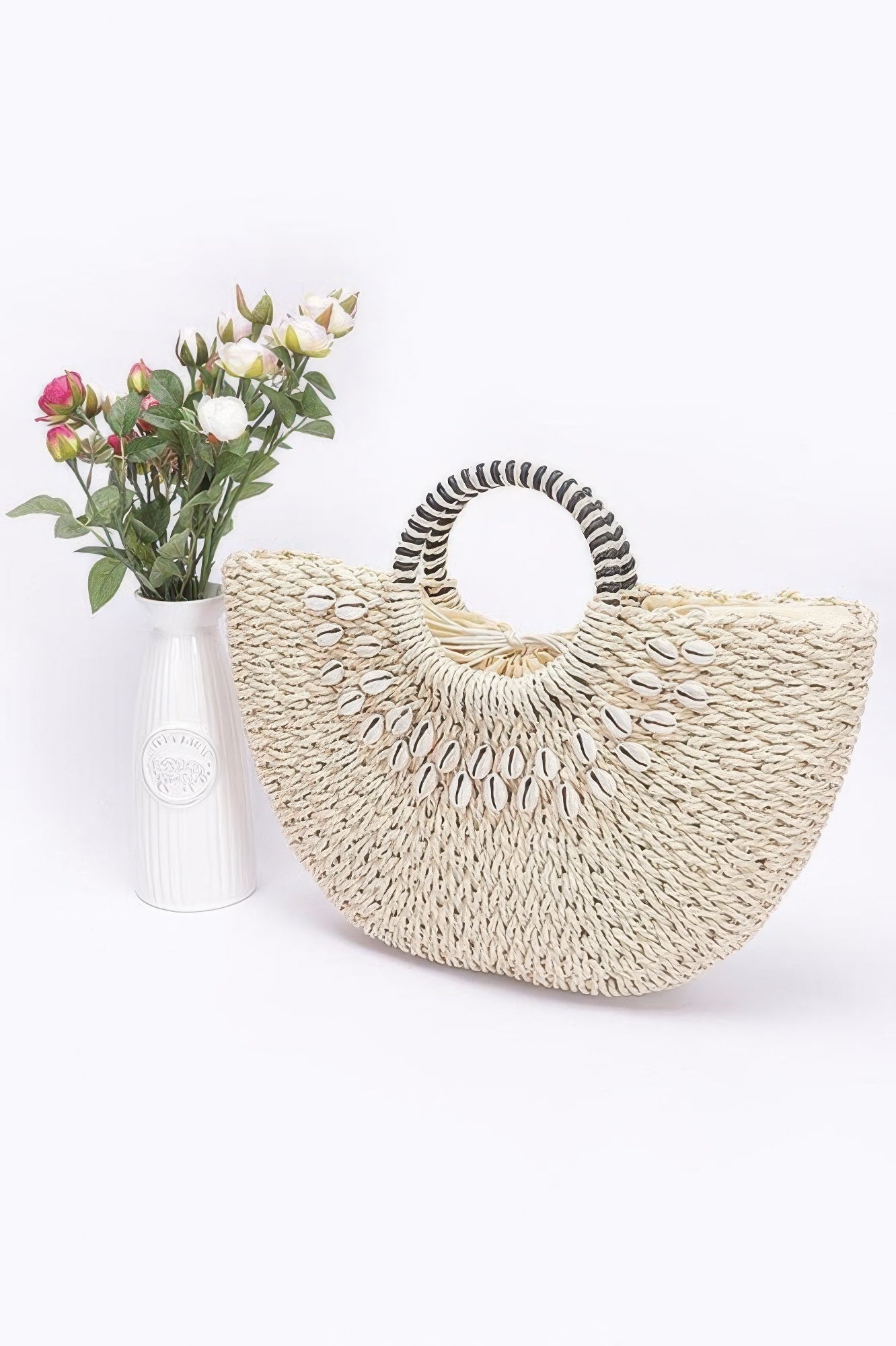 Faux Straw Handmade Shell Embellished Bag - Wear Arielle