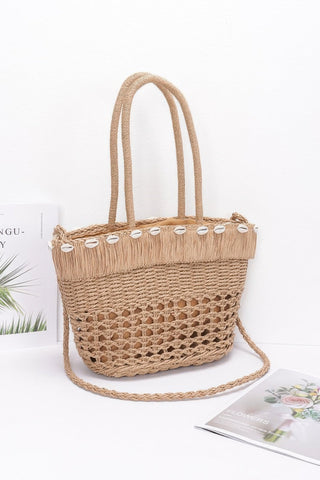 Faux Straw Shell Tote Bag - Wear Arielle