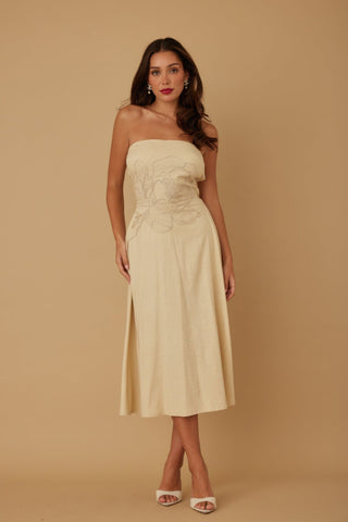 Flower Lining Linen Pattern Strapless Dress - Wear Arielle