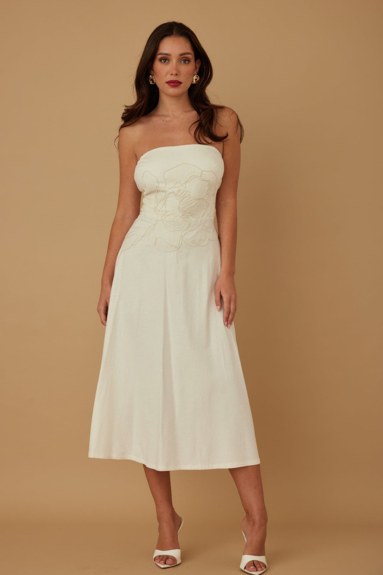 Flower Lining Linen Pattern Strapless Dress - Wear Arielle