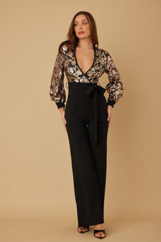 Flower Vein Sequin Print Jumpsuit - Wear Arielle