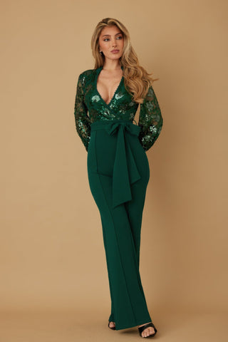 Flower Vein Sequin Print Jumpsuit - Wear Arielle