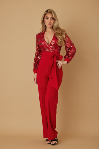 Flower Vein Sequin Print Jumpsuit - Wear Arielle