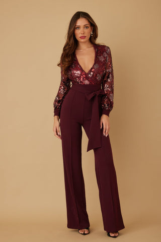 Flower Vein Sequin Print Jumpsuit - Wear Arielle