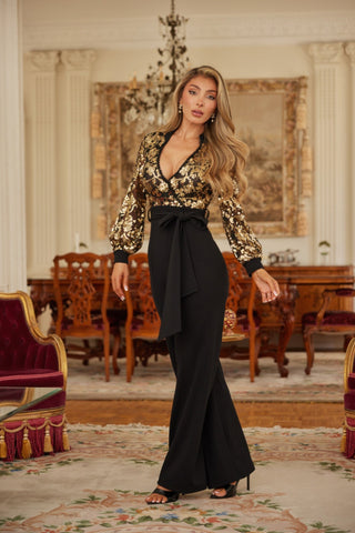 Flower Vein Sequin Print Jumpsuit - Wear Arielle