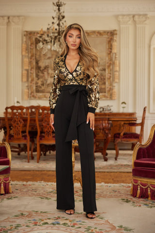 Flower Vein Sequin Print Jumpsuit - Wear Arielle