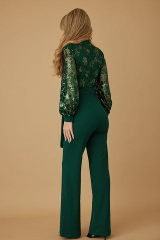 Flower Vein Sequin Print Jumpsuit - Wear Arielle