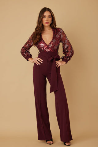 Flower Vein Sequin Print Jumpsuit - Wear Arielle