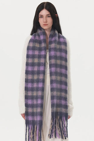 Fringe Plaid Polyester Scarf - Wear Arielle