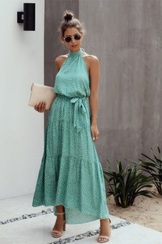 Halter Neck Polka Dot Swing Dress - Wear Arielle
