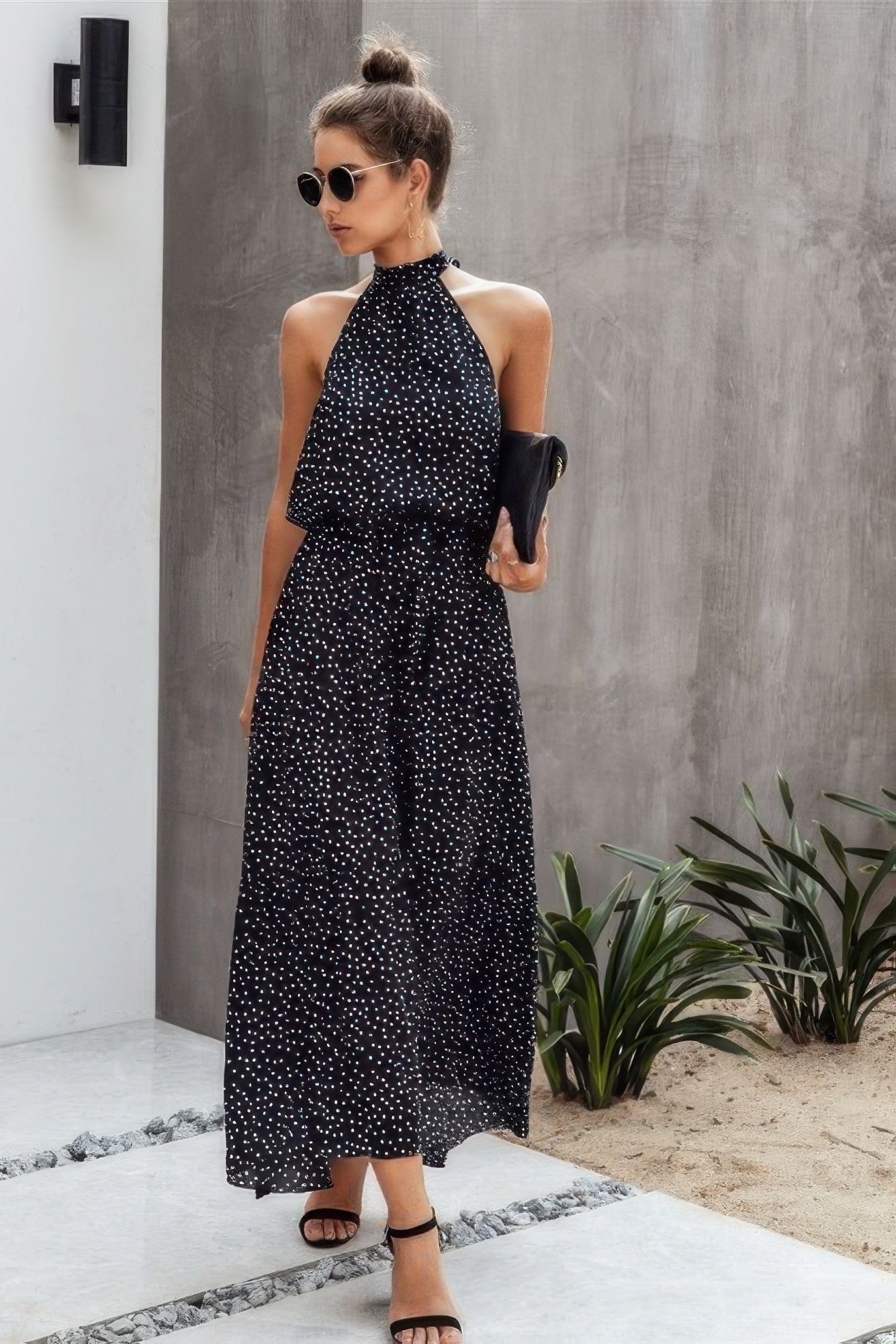 Halter Neck Polka Dot Swing Dress - Wear Arielle