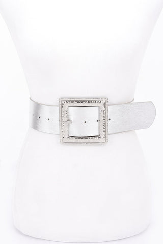 Hammered Metal Buckle Stretch Belt - Wear Arielle