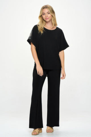 Hit Inbinding Neck Contrast Dolman Sleeve Top - Wear Arielle