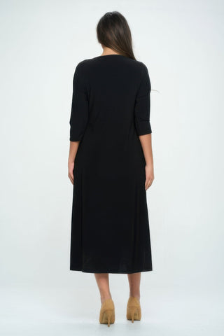 Hit V - neck Long Dress W/pocket - Wear Arielle