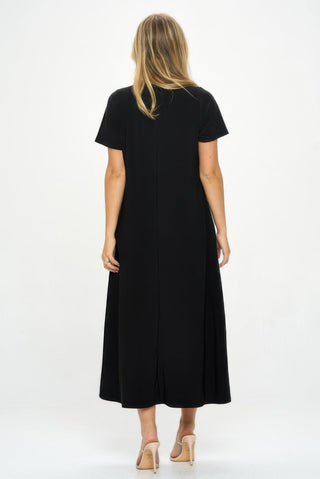 Hit V - neck Long Dress W/pocket - Wear Arielle