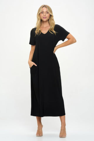 Hit V - neck Long Dress W/pocket - Wear Arielle