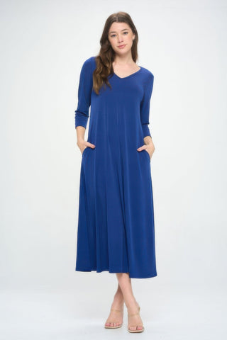 Hit V - neck Long Dress W/pocket - Wear Arielle