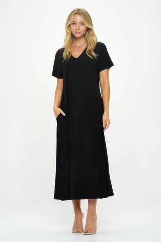 Hit V - neck Long Dress W/pocket - Wear Arielle
