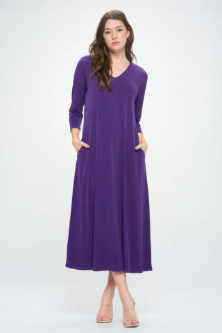 Hit V - neck Long Dress W/pocket - Wear Arielle