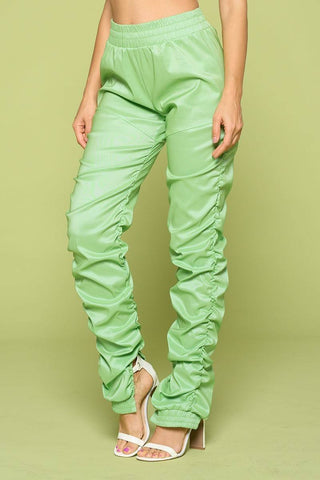 Leather Pu Ruched Pants - Wear Arielle