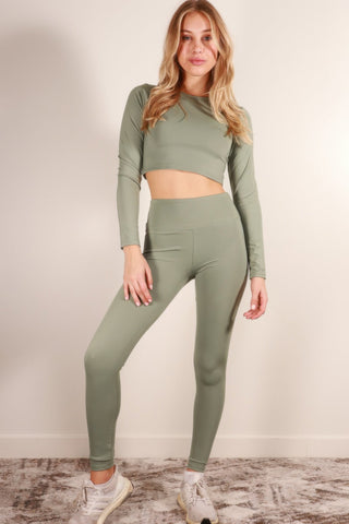Long Sleeve Crop Top & High Waist Leggings Activewear Set - Wear Arielle