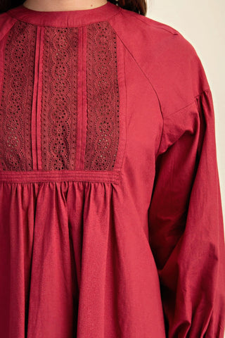 Long sleeve mini dress with lace detail - Wear Arielle