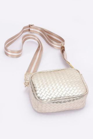 Metallic Embossed Faux Leather Camera Bag W/strap - Wear Arielle