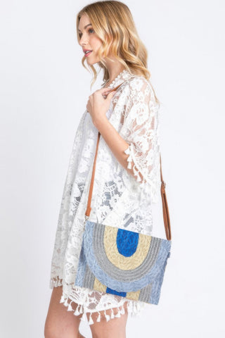 Metallic Lined Multicolor Straw Clutchcrossbodybag - Wear Arielle