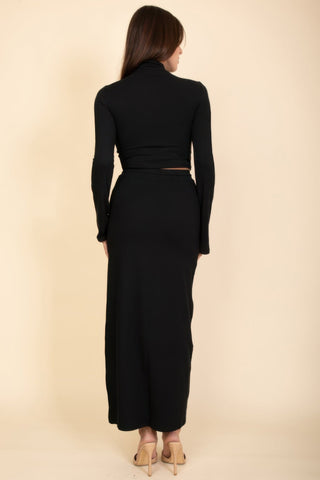 Mock Neck Bell Sleeve Crop Top & Maxi Skirt Set - Wear Arielle