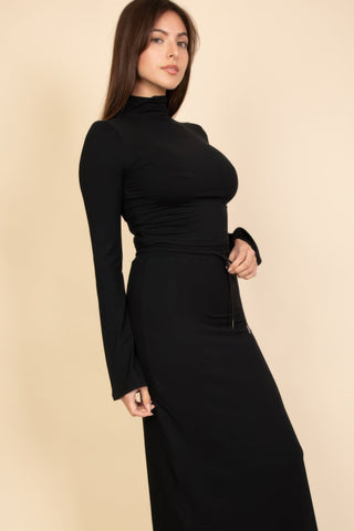 Mock Neck Bell Sleeve Crop Top & Maxi Skirt Set - Wear Arielle