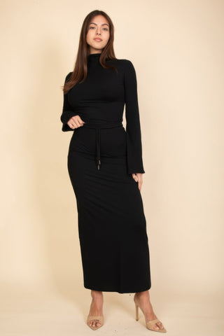 Mock Neck Bell Sleeve Crop Top & Maxi Skirt Set - Wear Arielle
