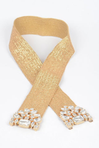 Multi Stone Metallic Straw Stretch Plus Size Belt - Wear Arielle