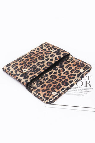 Nylon Leopard Metal Studded Clutch Bag - Wear Arielle