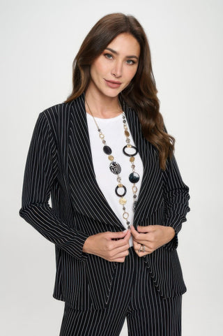 Ottoman Pinstripe Front Drape Jacket - Wear Arielle