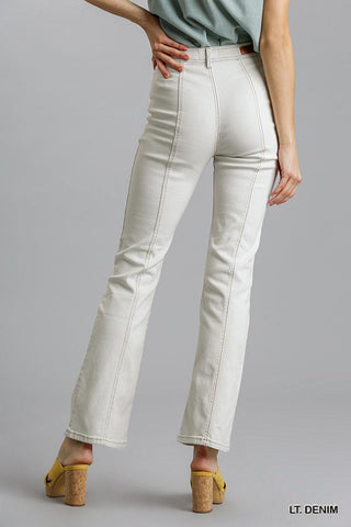 Panel Straight Cut Denim Jeans With Pockets - Wear Arielle