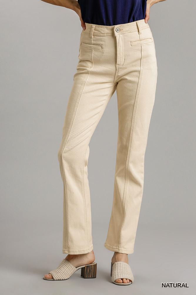 Panel Straight Cut Denim Jeans With Pockets - Wear Arielle