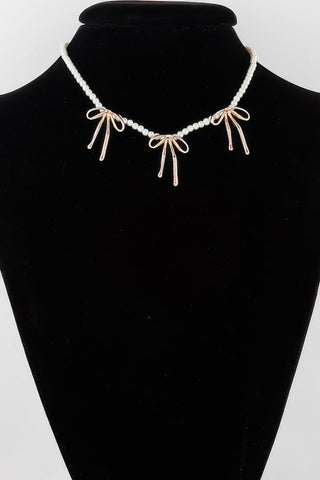 Pearl And Metal Ribbon Charm Necklace - Wear Arielle
