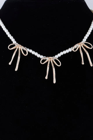 Pearl And Metal Ribbon Charm Necklace - Wear Arielle