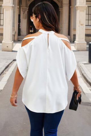 Plus Halter Open Shoulder Bat Sleeves Loose Top - Wear Arielle