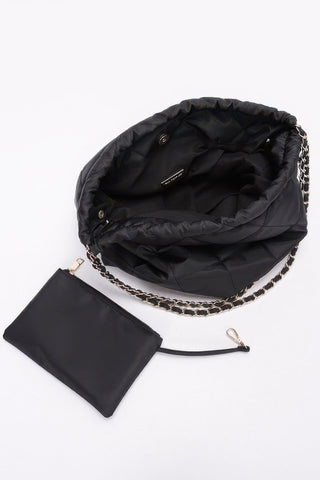 Quilted Padding Nylon Metal Chain Shoulder Bag - Wear Arielle