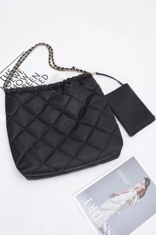 Quilted Padding Nylon Metal Chain Shoulder Bag - Wear Arielle
