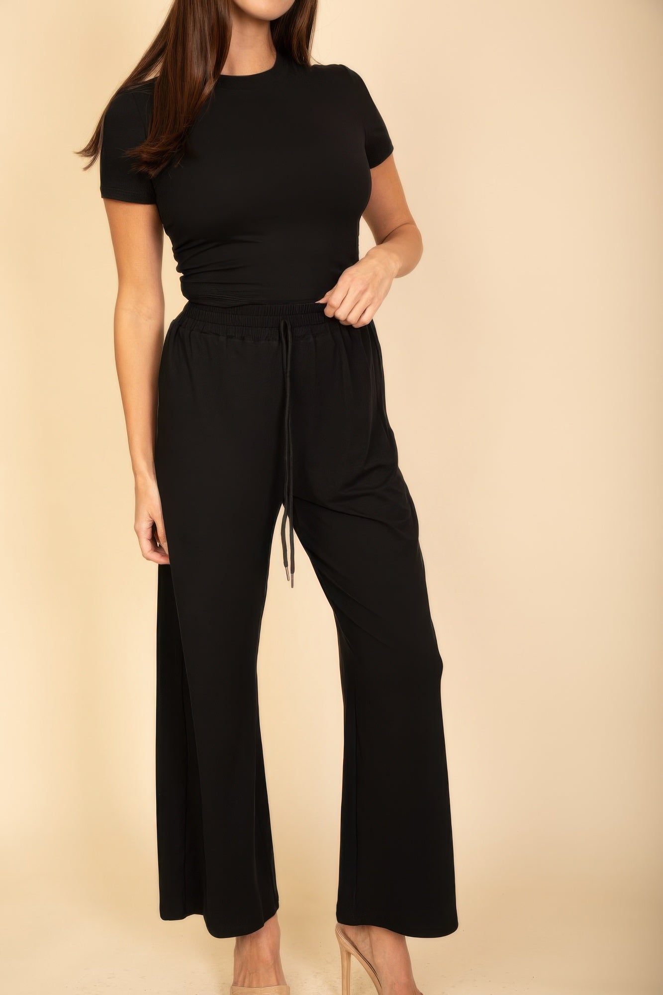 Relaxed Fit Top And Wide - leg Pants Set - Wear Arielle