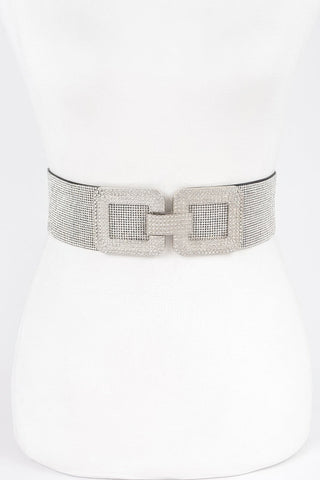 Rhinestone Buckle Plus Size Elastic Belt - Wear Arielle