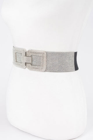 Rhinestone Buckle Plus Size Elastic Belt - Wear Arielle