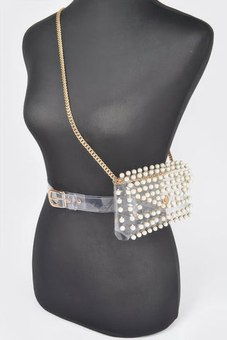 Rhinestone Clear Belt Bag W/chain - Wear Arielle
