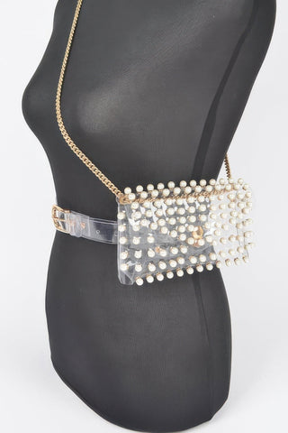 Rhinestone Clear Belt Bag W/chain - Wear Arielle