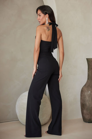 Rhinestone Ribbon Haltered Neck Jumpsuit - Wear Arielle