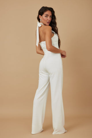 Rhinestone Ribbon Haltered Neck Jumpsuit - Wear Arielle